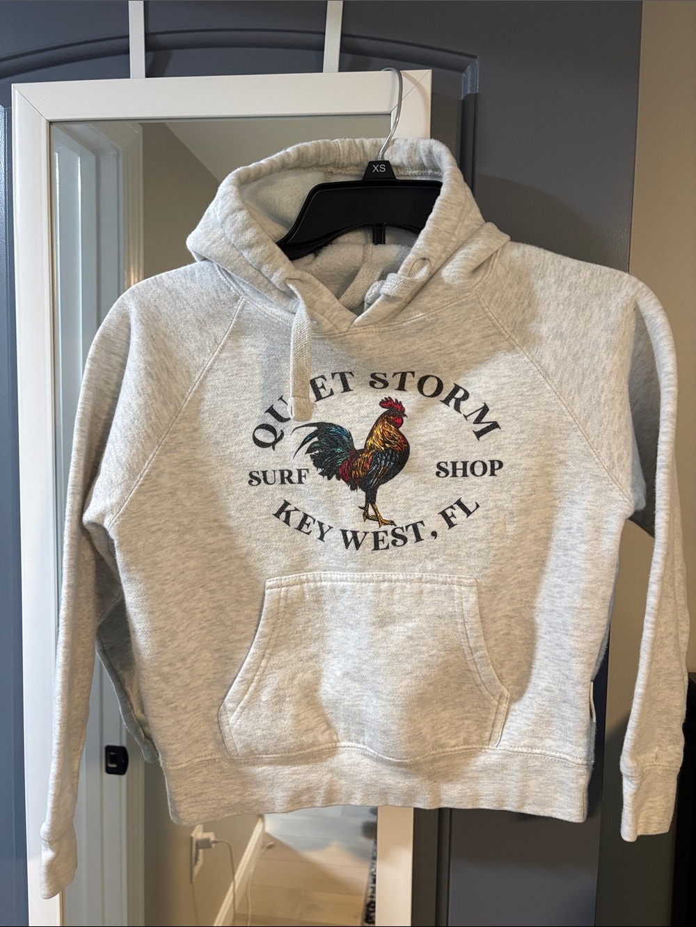 Gray Cowl Neck Sweatshirt with Rooster Graphic